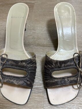 Vera Wang Brown Snake-Print Slide Mules with Bow Detail